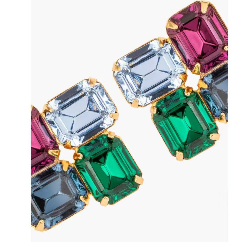 Wholesale Square gradient color rhinestone Ear Studs