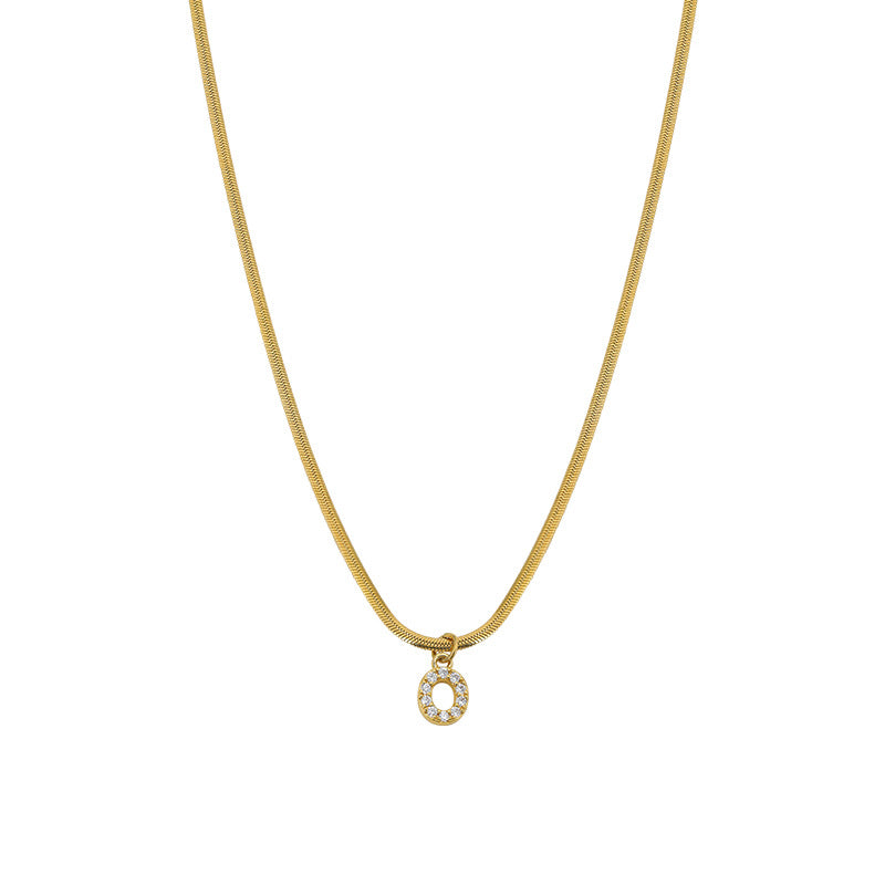 Wholesale French Retro Palace Style Flat Snake Bone Stacking Diamond 26 Letter Titanium Steel Clavicle Chain Necklace