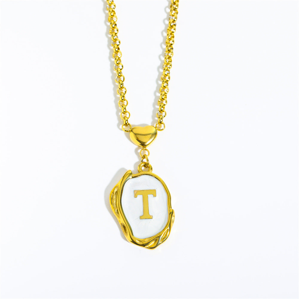 Wholesale 26 Letters Oil Dripping Three-dimensional 18K Gold Plated Stainless Steel Necklace