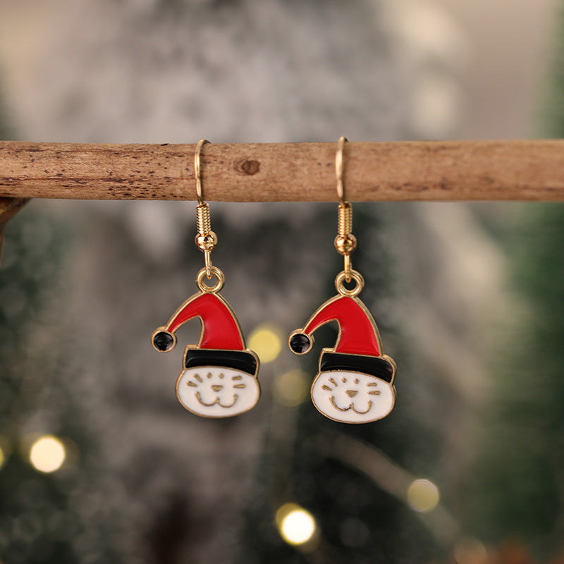 Wholesale Red and Green  Snowman Christmas Hat Earrings