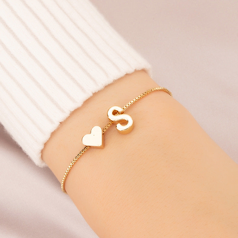 Wholesale Heart 26 Alphabet Alloy Bracelet