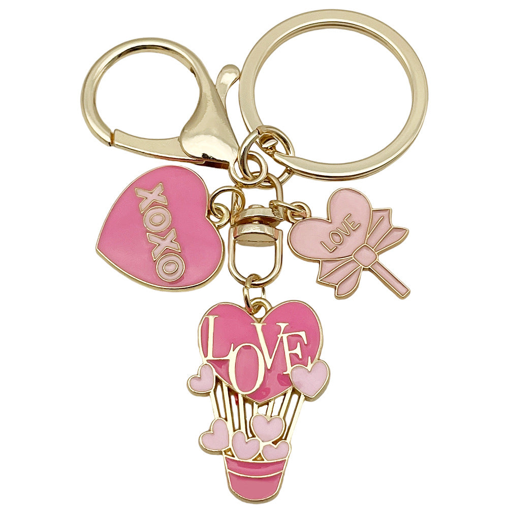 Wholesale  Valentine' s Day Oil Dripping Pink Love Heart Keychain