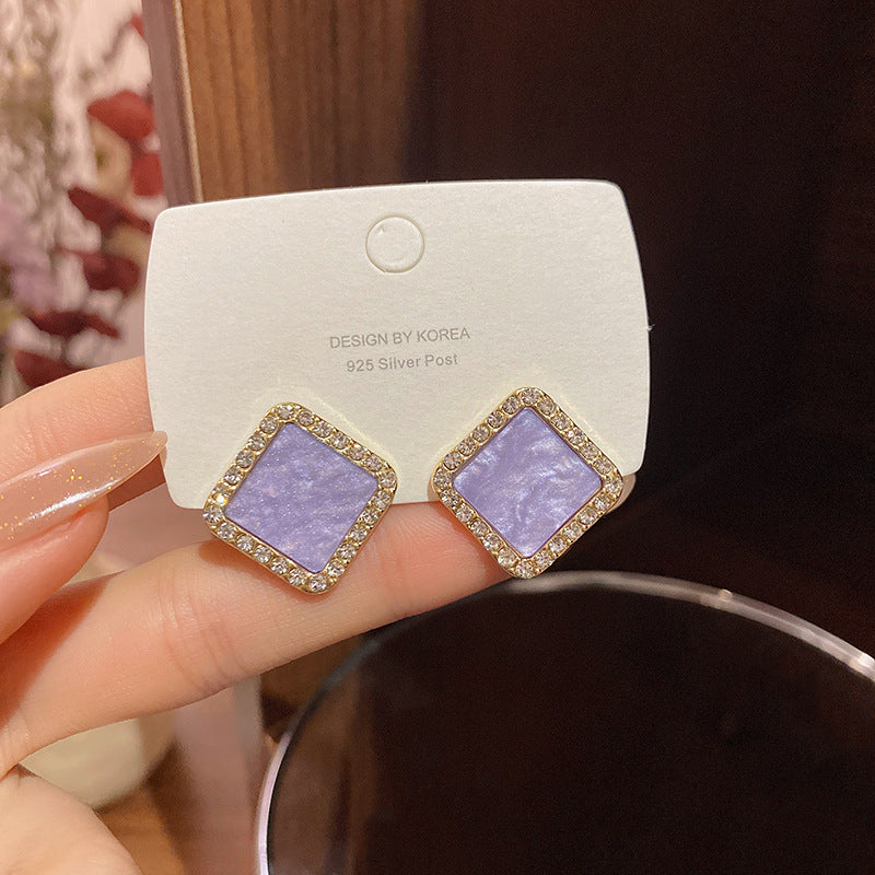 Pendientes de aleación de diamantes geométricos morados al por mayor