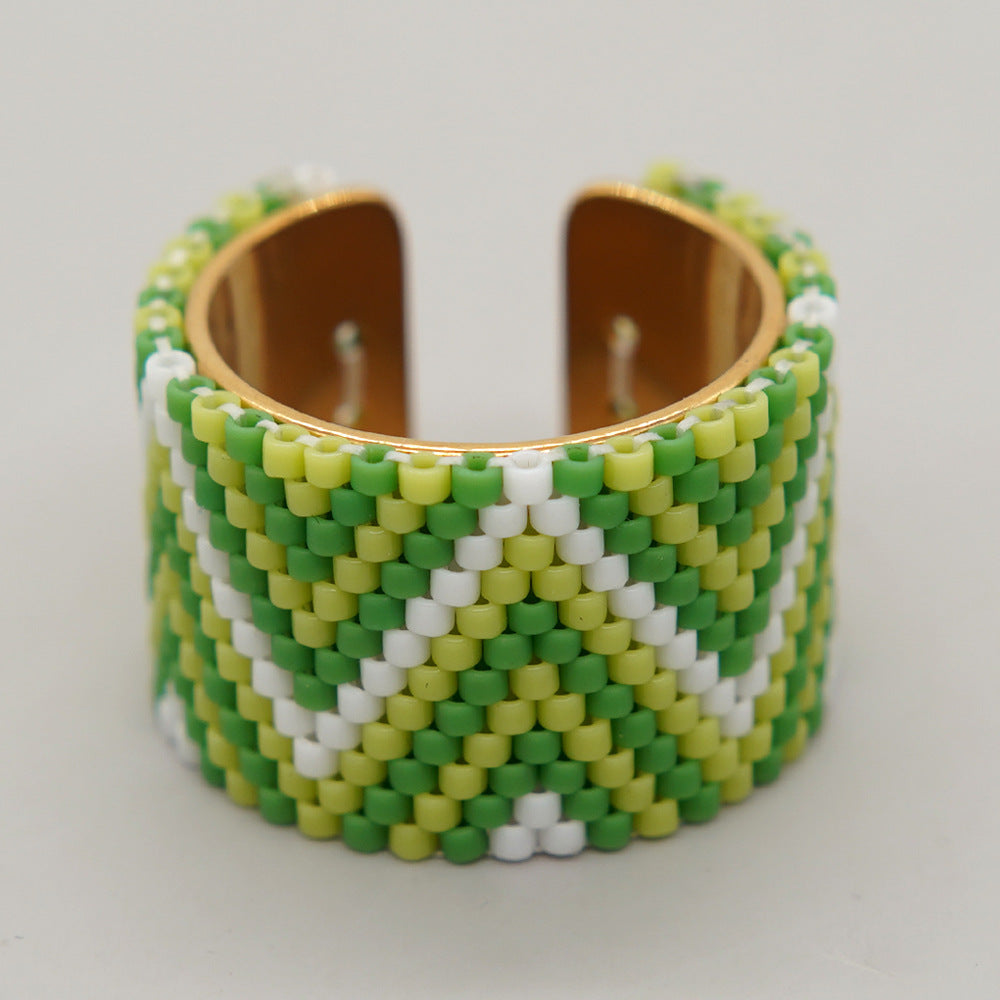 Wholesale Miyuki Rice Beads Hand Woven Stainless Steel Ring