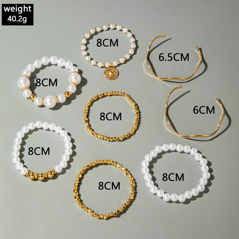 Wholesale Multi-layered Pearl Bracelet and  Bangle Layered Bracelet Set