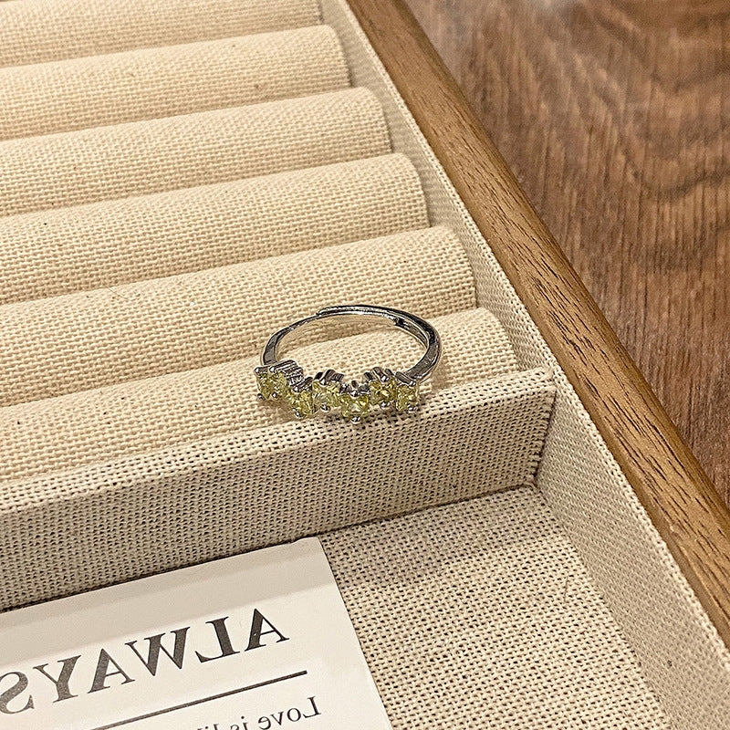 Wholesale Vintage Olive Green Zircon Personalized Open End Ring