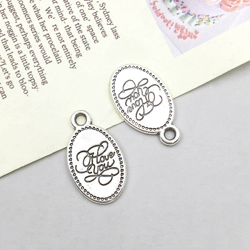 Wholesale 1 Antique Silver Alloy Simulation Heart-shaped English Letter DIY Pendant