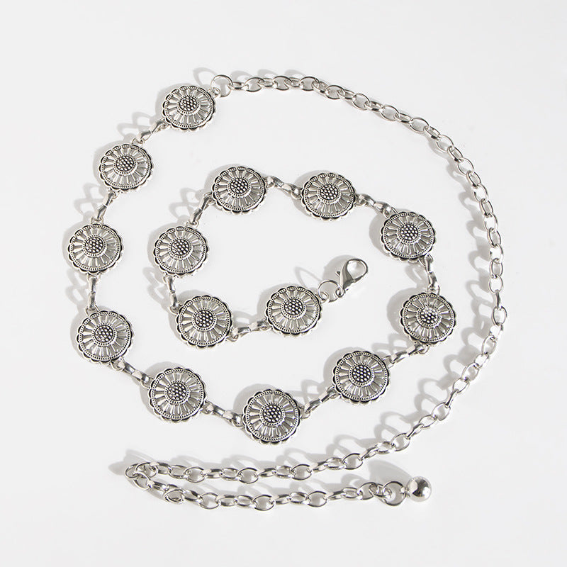 Wholesale Butterfly Daisy Metal Versatile Silver Waist Chain