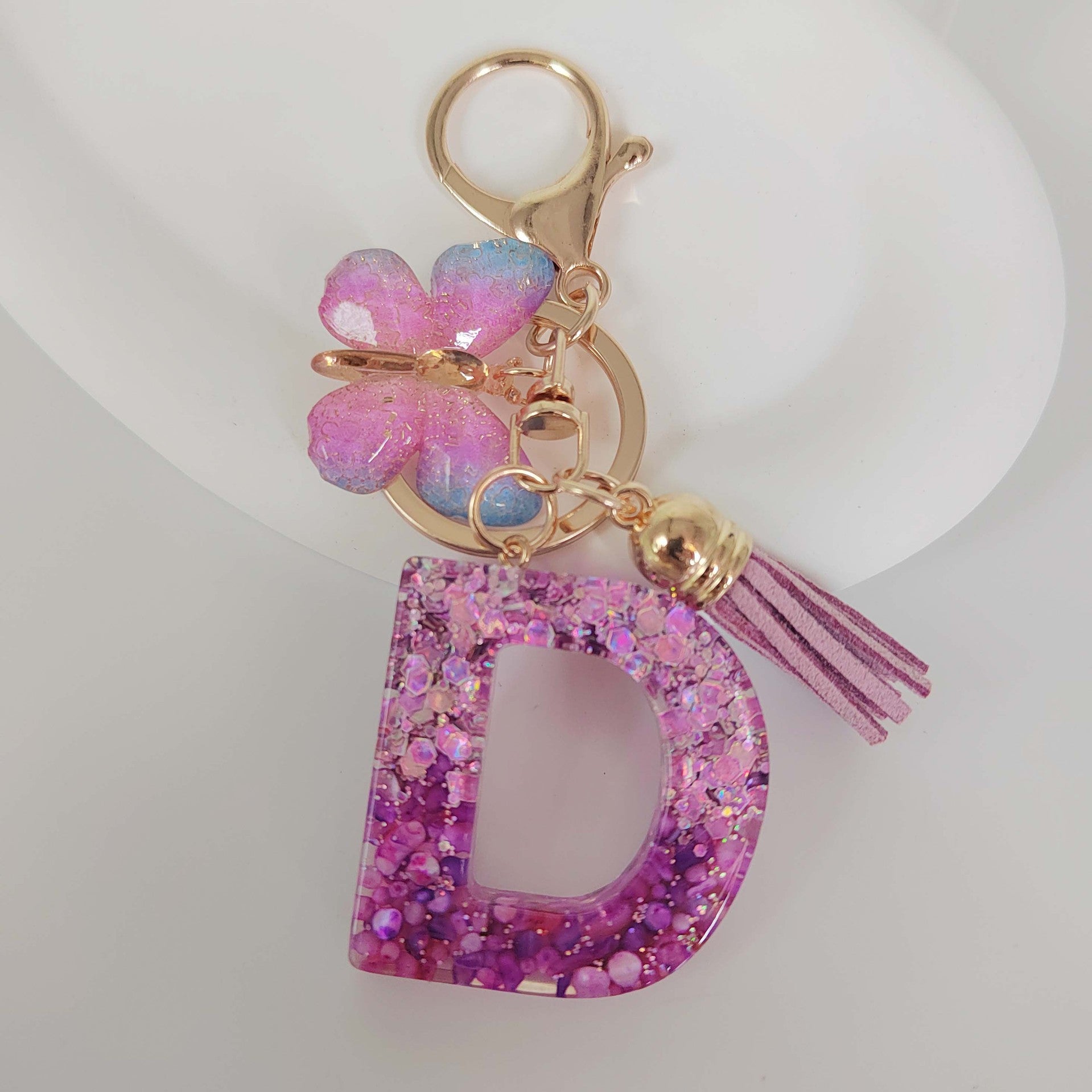 Wholesale Purple Illusion Color Double Glue Letter Glitter Tassel Keychain