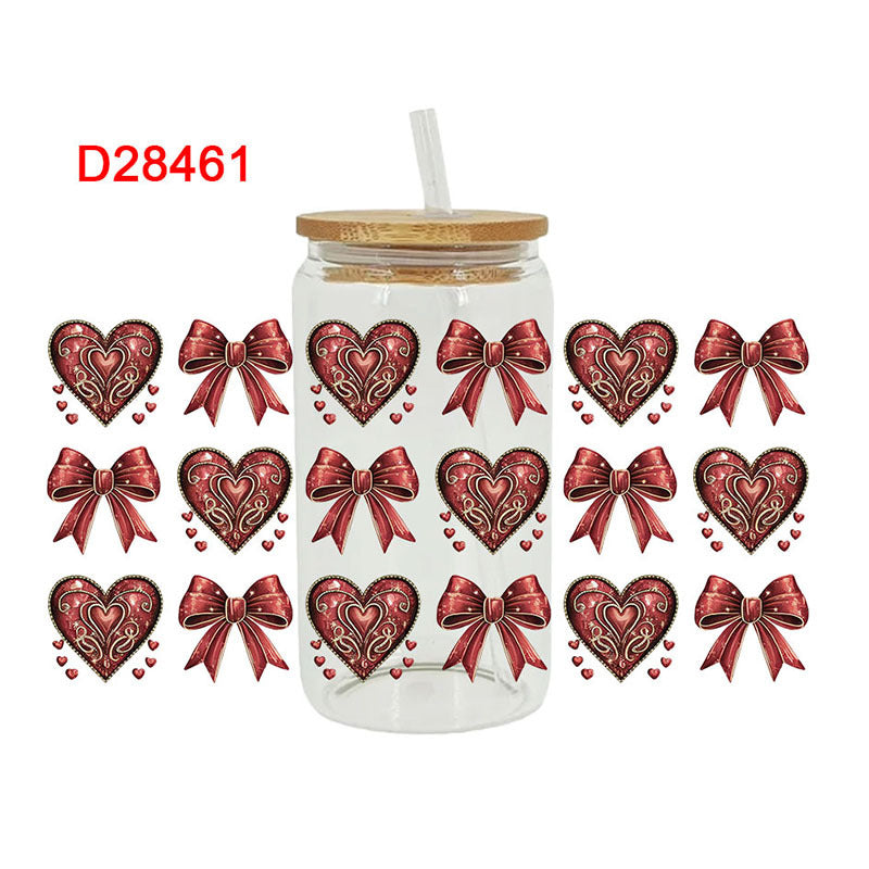 Wholesale Bow Cow Cartoon Valentine's Day 16oz Cup UV DTF Wraps
