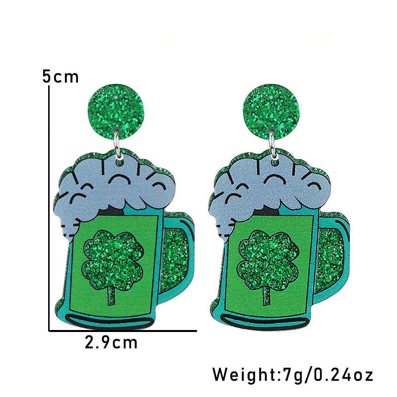 Wholesale Green shamrock St.  Patrick' s Day Acrylic Earrings