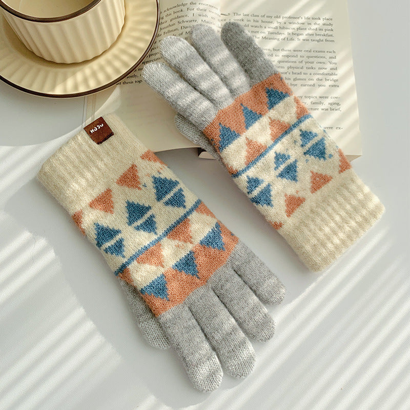 Wholesale Winter Cycling Velvet Cold-proof Thickened Checkerboard Wool Gloves