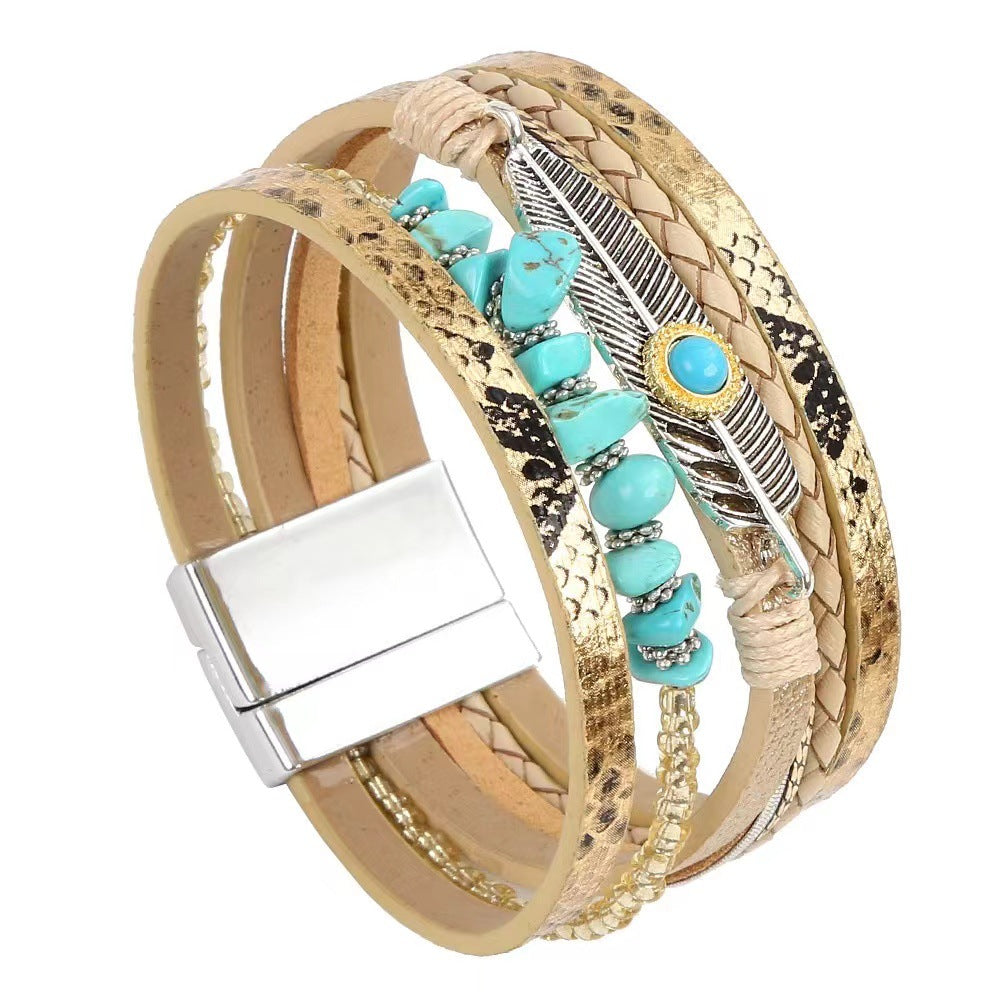 Wholesale Vintage Ethnic Style Woven Turquoise Multi-layered Bohemian Bracelet
