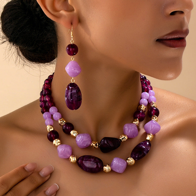 Wholesale Chic Purple Acrylic Bead Necklace Geometric Electroplated Alloy Pendant Women S Everyday Jewelry Accessory