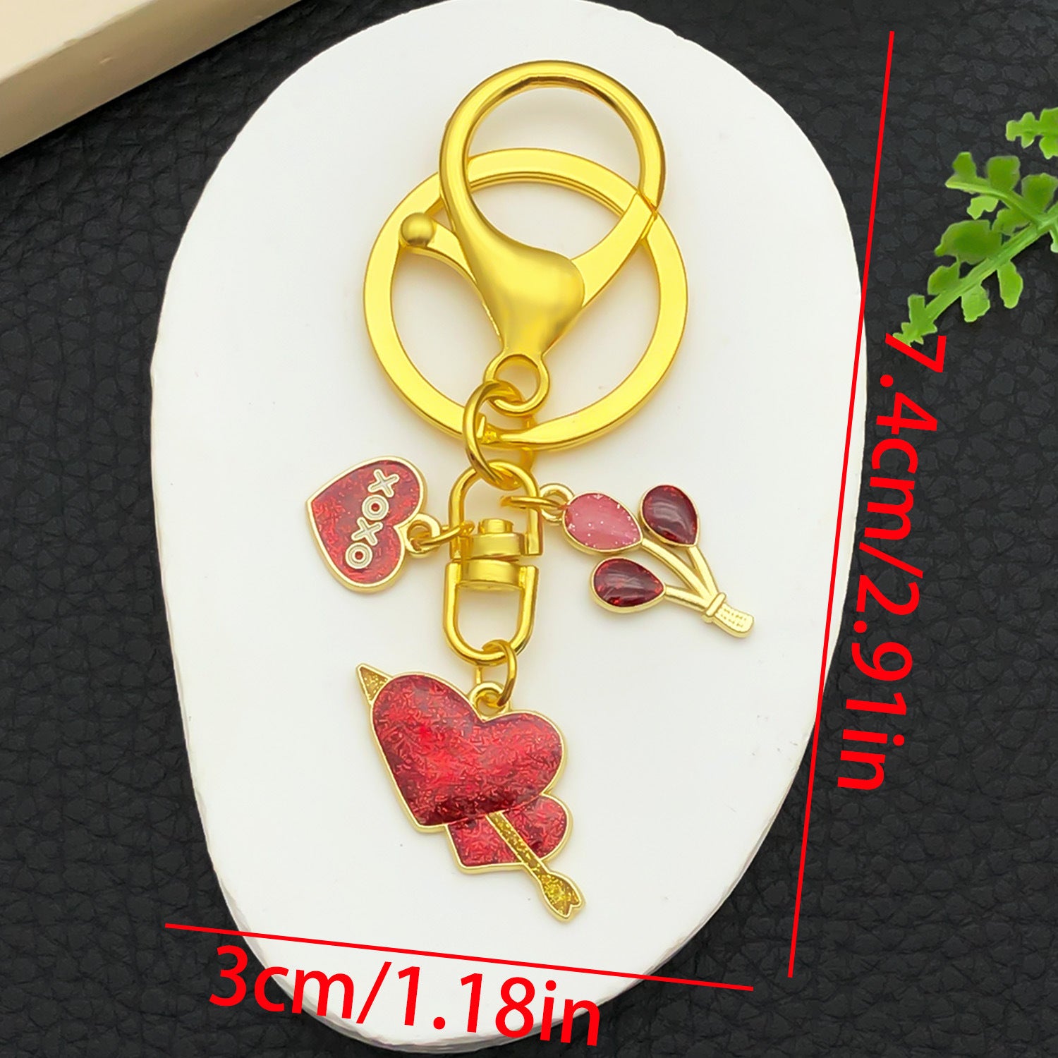 Wholesale  Valentine' s Day Red Love Heart Rose Keychain