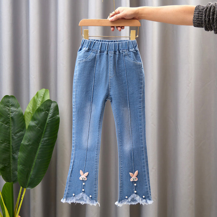 Wholesale Cotton Medium Large Children's Wide Leg Pants Baby Casual Girls Flared Long Pants