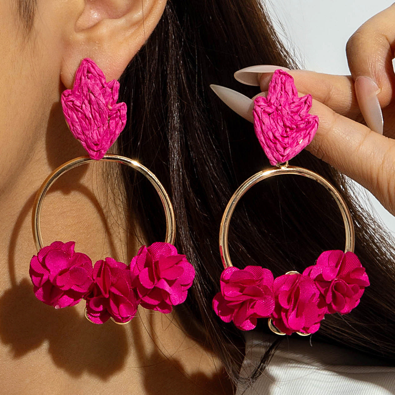 Wholesale Colorful Raffia  Woven Floral Earrings