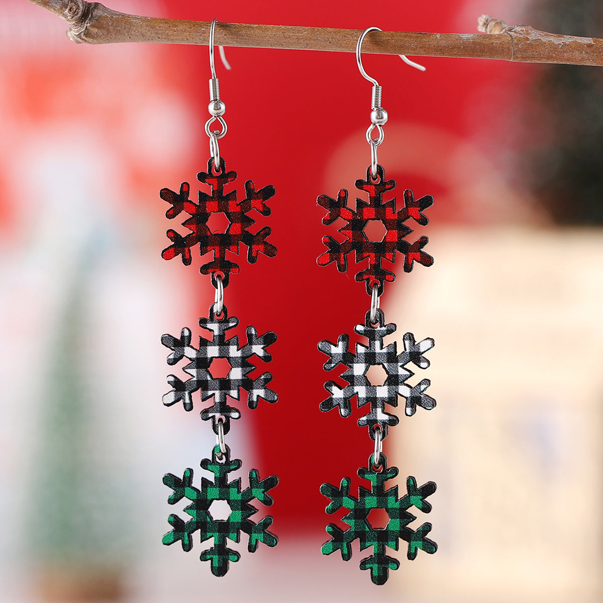 Wholesale Christmas Triple Wooden Double-Sided Earrings