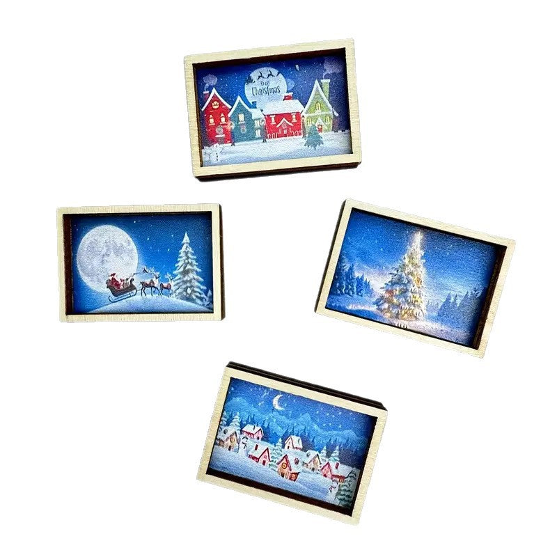 Wholesale 10 pcs/pack Mini Christmas Art Wooden Frame Mini Holiday Scene Toys