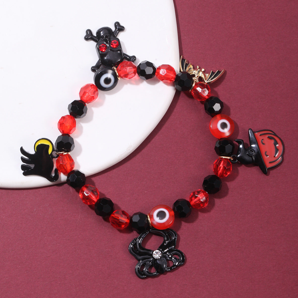 Wholesale Halloween Horror Skull Orange Bat Pumpkin Pendant Elastic Bracelet