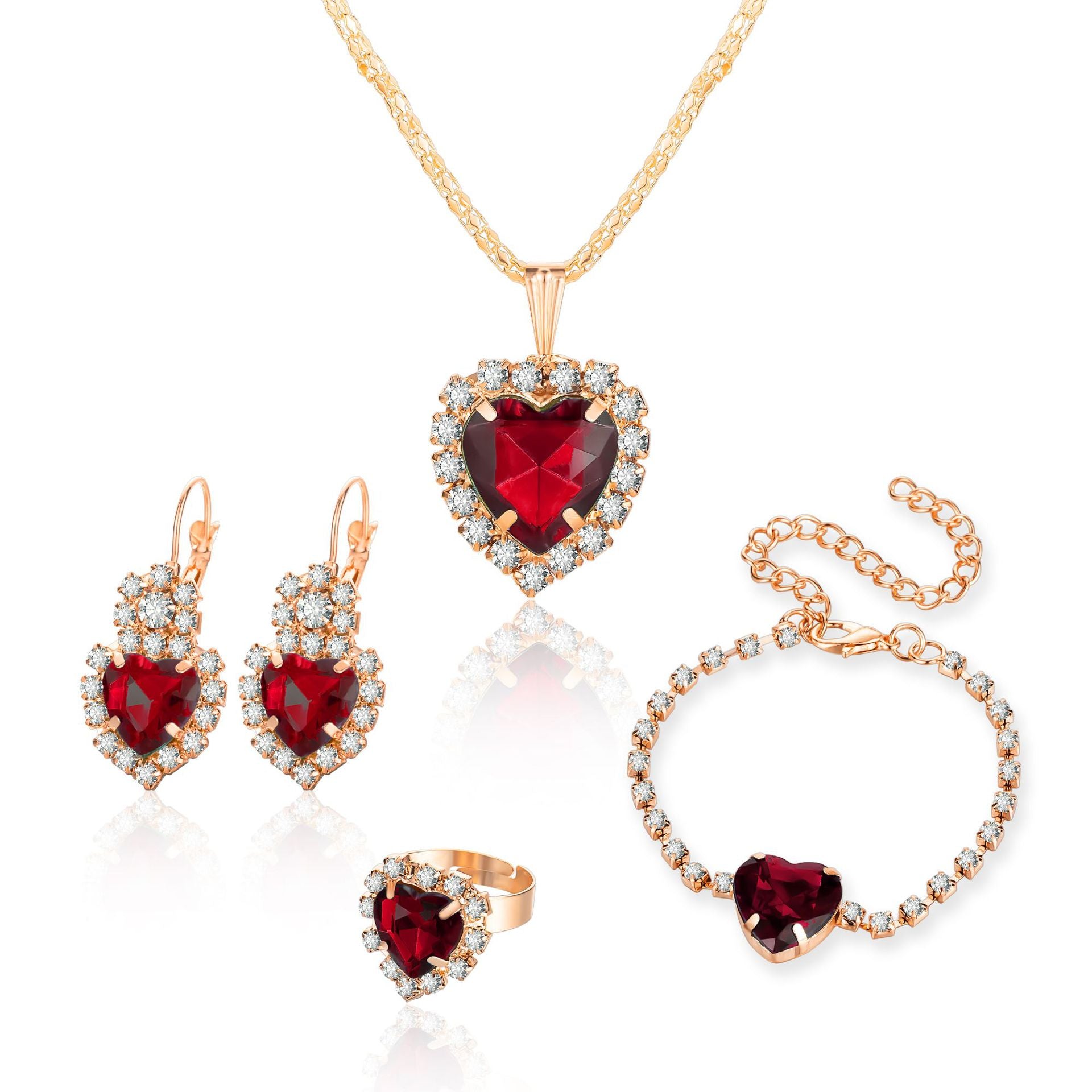 Wholesale Alloy Water Drop Full Diamond Necklace,  Earrings,  and Ring Set