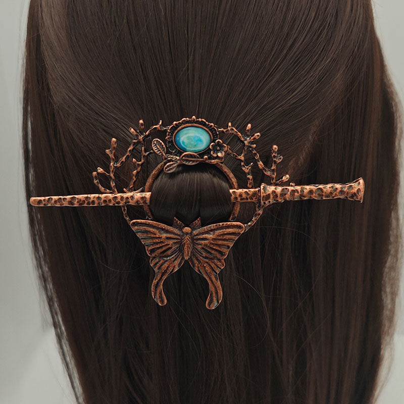 Wholesale Imitation Moonstone Butterfly Hairpin Viking Hair Stick Irish Norwegian Style Hair Accessories