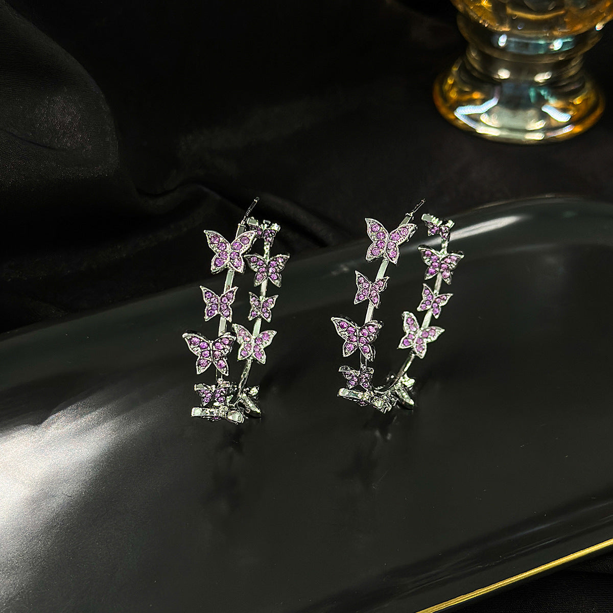Wholesale Silver Needle Korean Style Diamond Butterfly Alloy Earrings