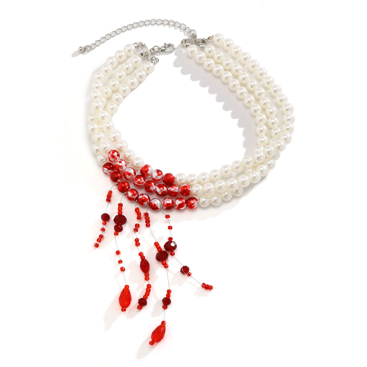 Wholesale Retro Gothic style bleeding tassel multi-layer imitation pearl necklace
