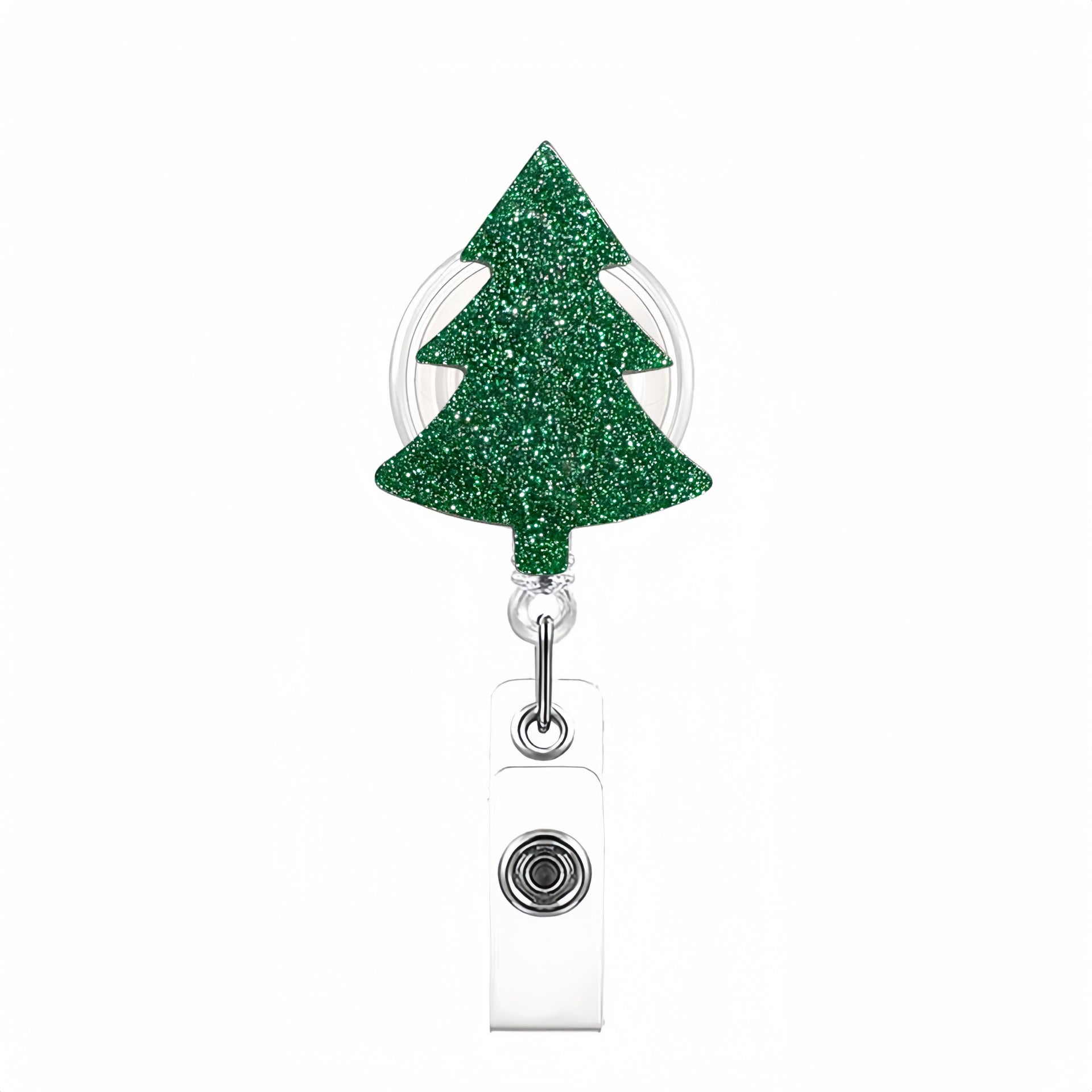 Wholesale Glitter Acrylic Christmas Tree Telescopic Badge Reels Keychain