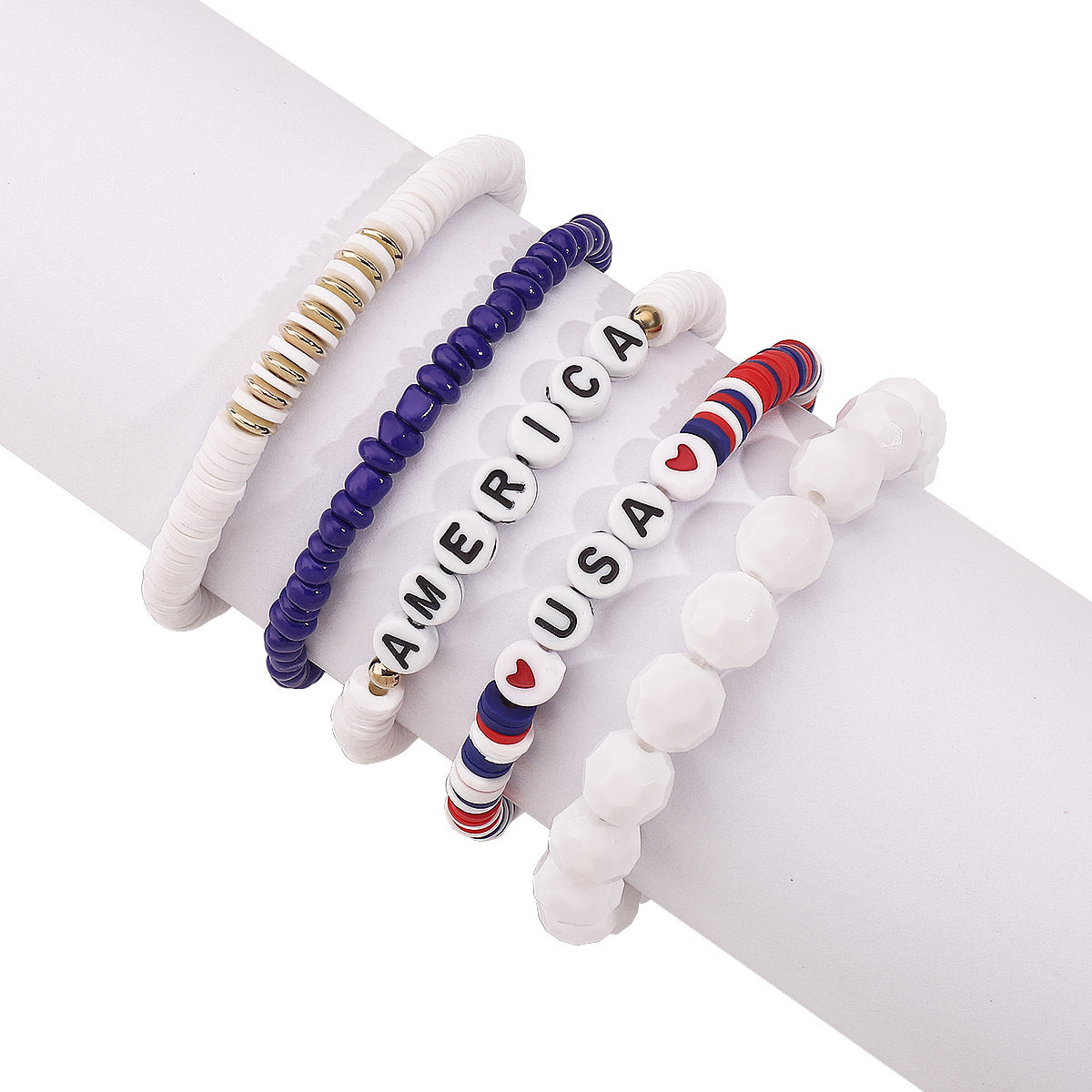 Wholesale American Independence Day Acrylic USA Letter Beaded Contrast Color Bracelet