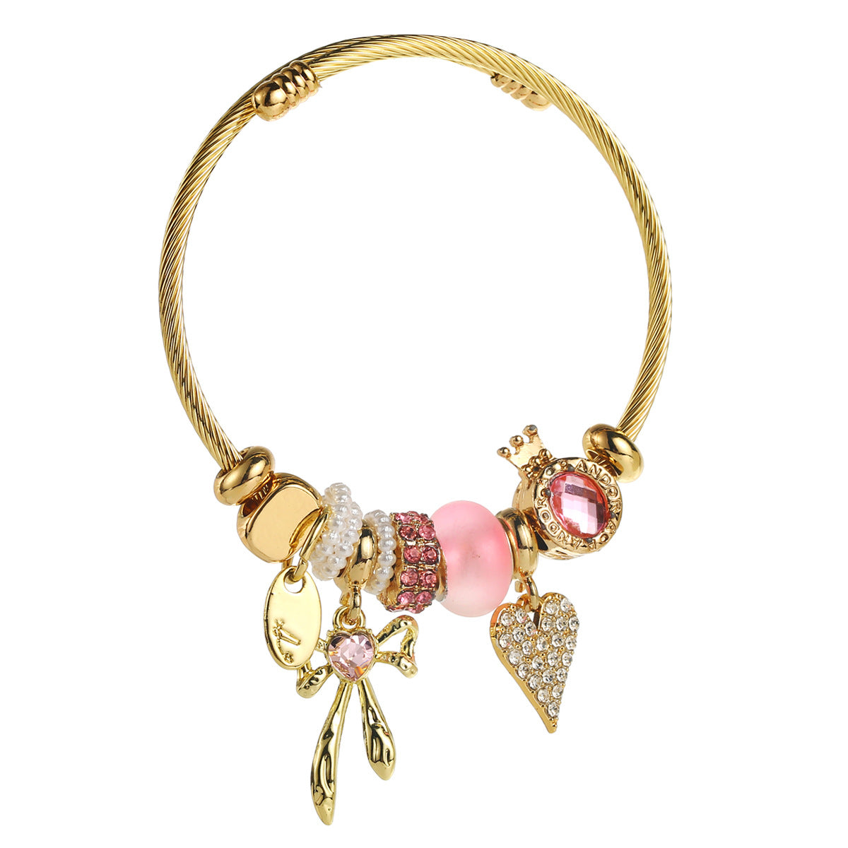 Wholesale stainless steel bracelet rhinestone heart-shaped bow pendant jewelry