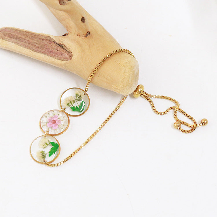 Wholesale 6pcs Small Daffodil Real Flower Dried Flower Resin Dripping Glue Bracelet