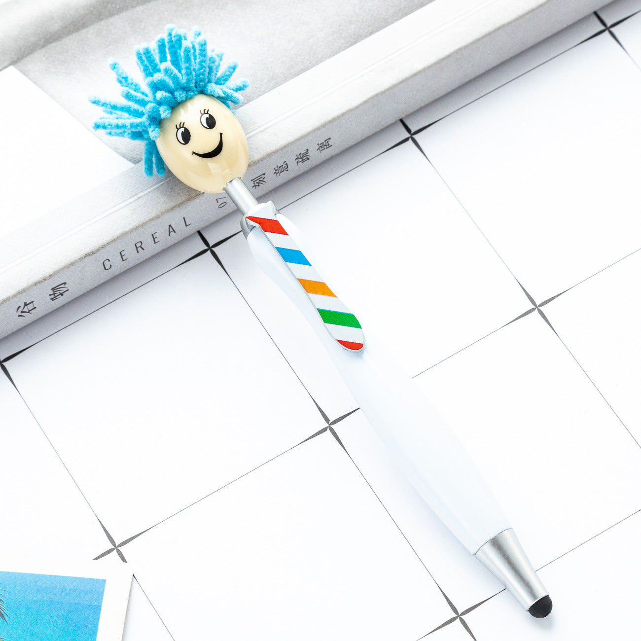 Wholesale Plastic Three-dimensional Cartoon Smiling Face Touch Screen Pen, Cute Plush Doll Head Pen