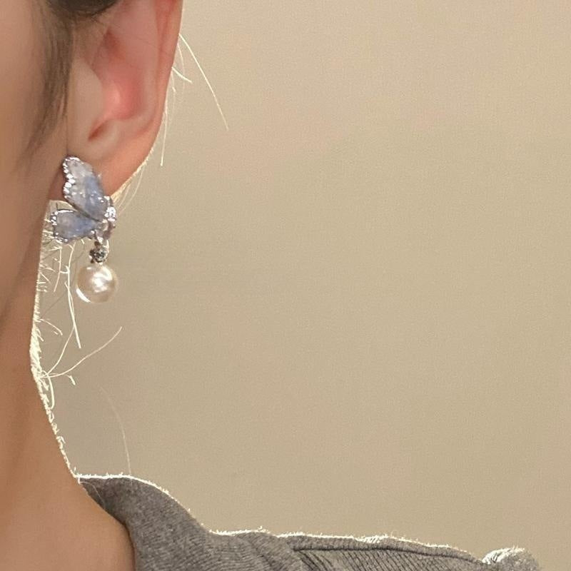 Pendientes de aleación de ala de mariposa de cristal al por mayor