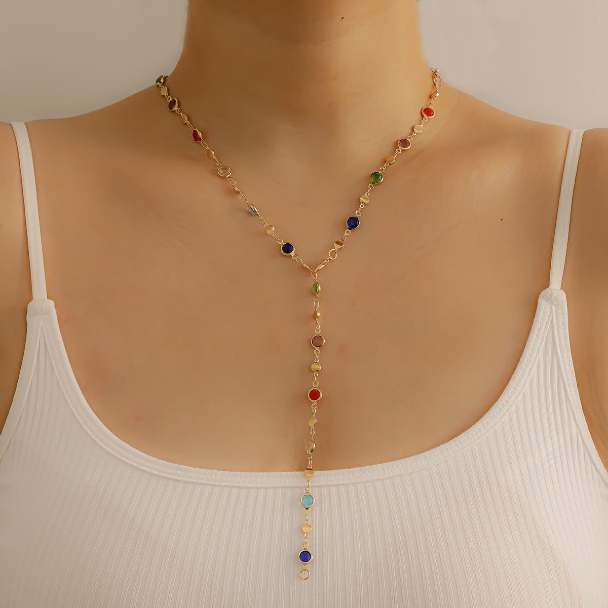 Wholesale Creative colorful rhinestone tassel clavicle necklace