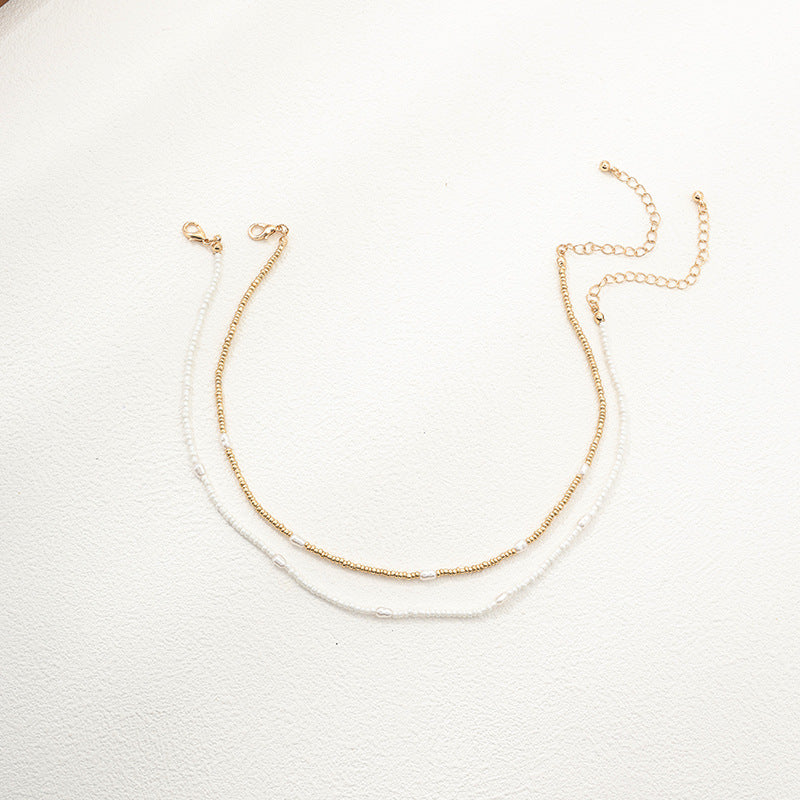 Wholesale 2 pcs/ Set  Imitation Pearl Beaded Collar Necklace