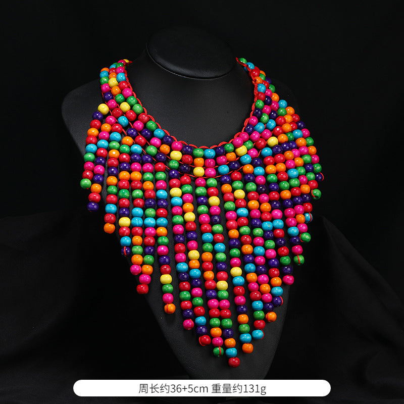 Wholesale Handmade Exaggerated Bohemian Wooden Bead Necklace