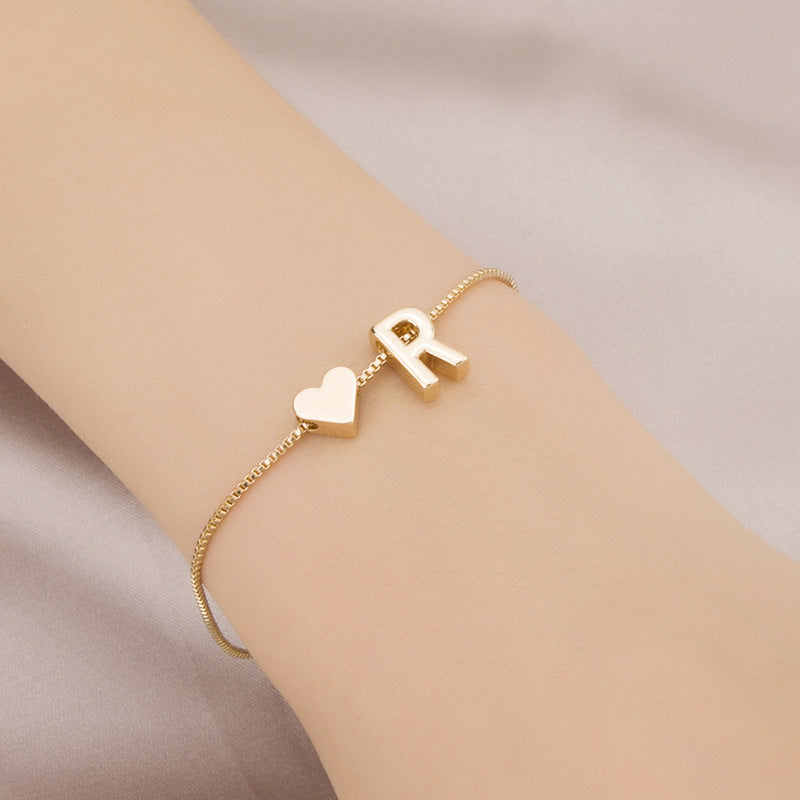 Wholesale Heart 26 Alphabet Alloy Bracelet