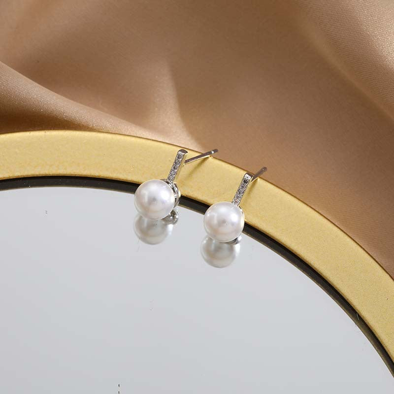 Wholesale Silver Needle Stud Earrings with Diamonds and Pearls