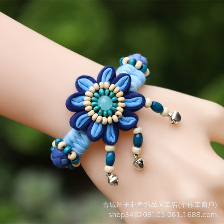 Wholesale Ethnic Style Tie-dye Hand-sewn Fabric Blue Dyed Blue Cloth Bracelet Jewelry