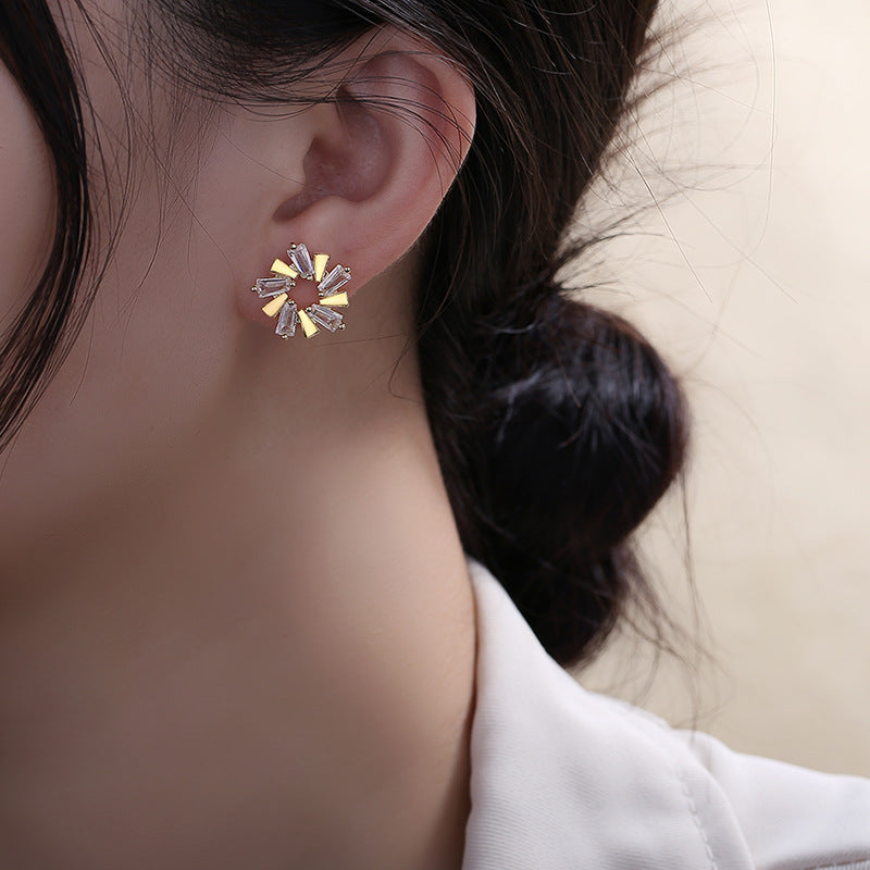 Wholesale Sterling Silver Needle Flower Copper Stud Earrings