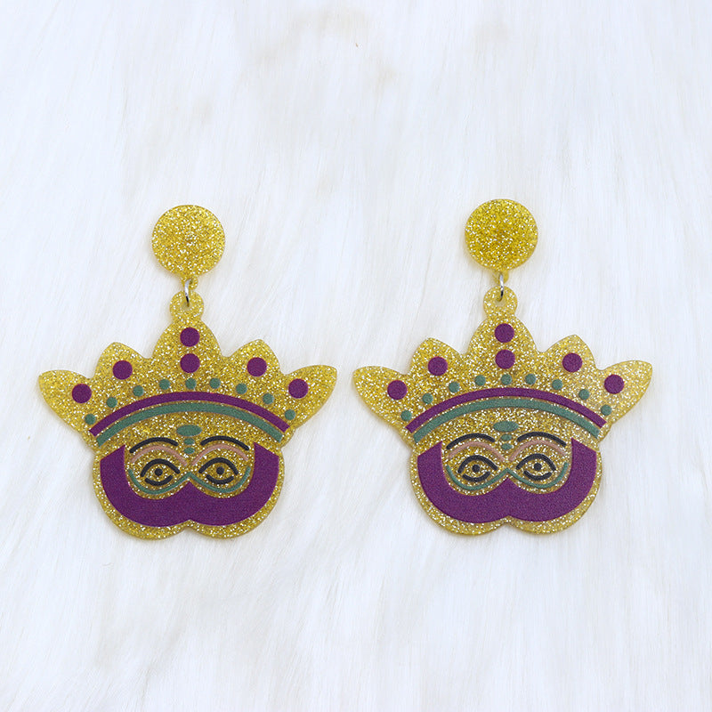 Wholesale Carnival Vintage Crown Mask  Mardi Gras Earrings
