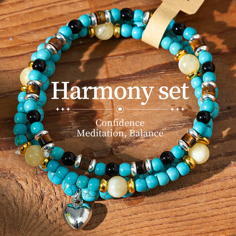 Wholesale Bohemian Love Stone Multi layered Stacked Crystal Bracelet