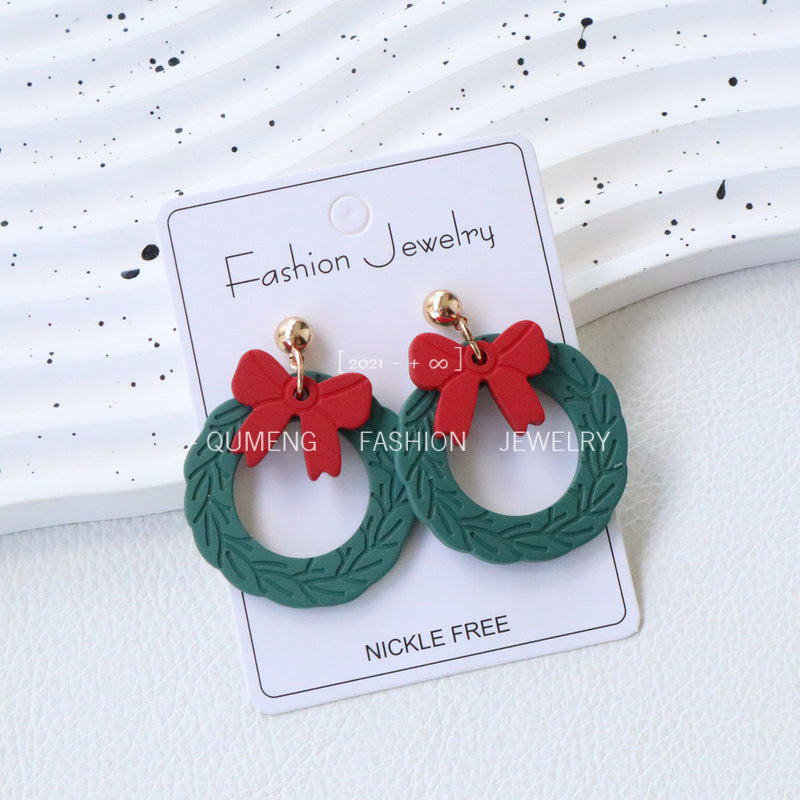 Wholesale Enameled Christmas wreath earrings