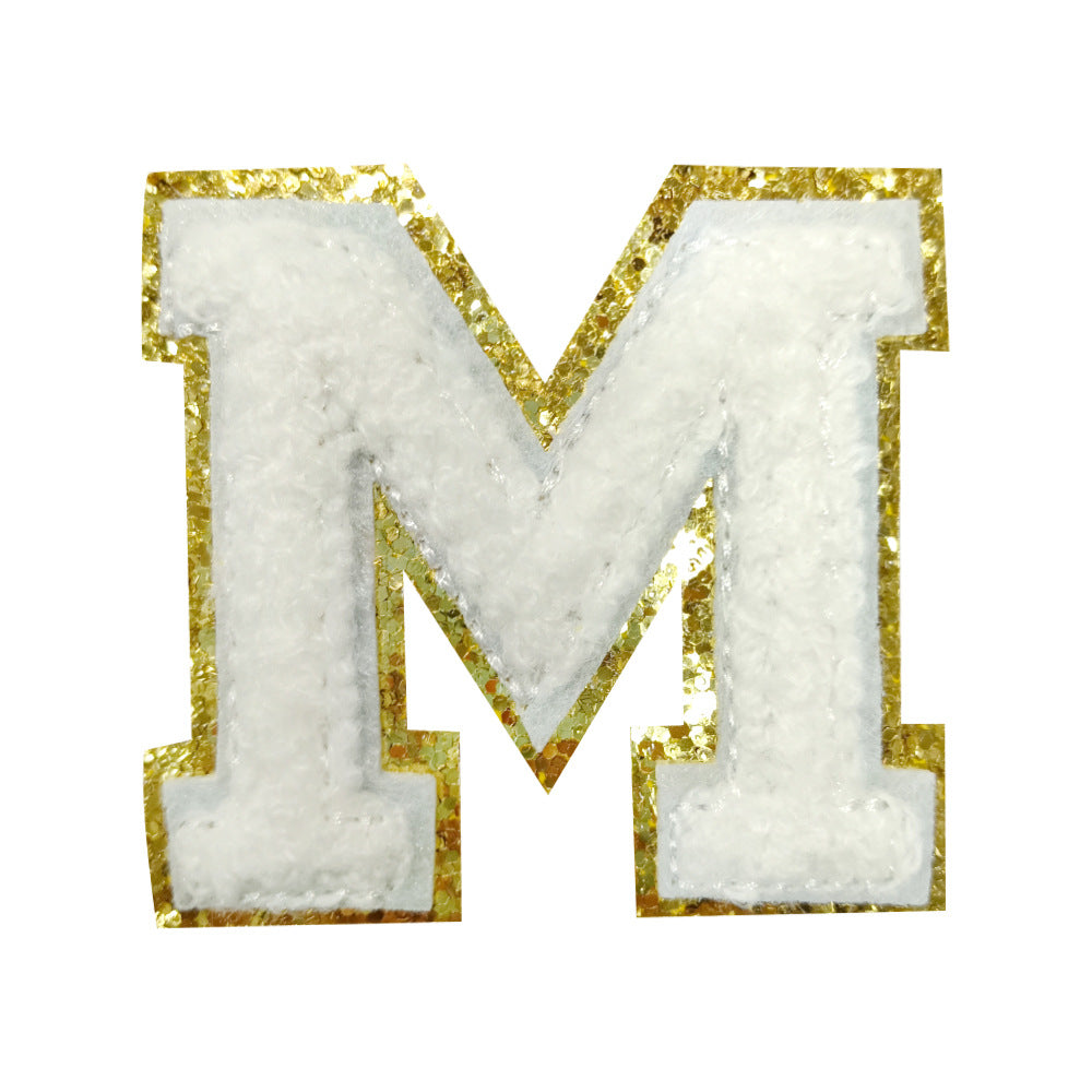 Wholesale White Towel Embroidered Alphabet Patches A Z With Gold Glitter Stylish DIY Accessory For Coats And Crafts