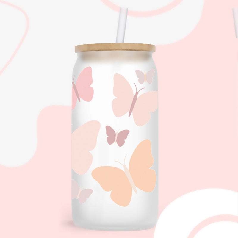 Wholesale Colorful Butterfly Flowers 16oz Cup UV DTF Wraps