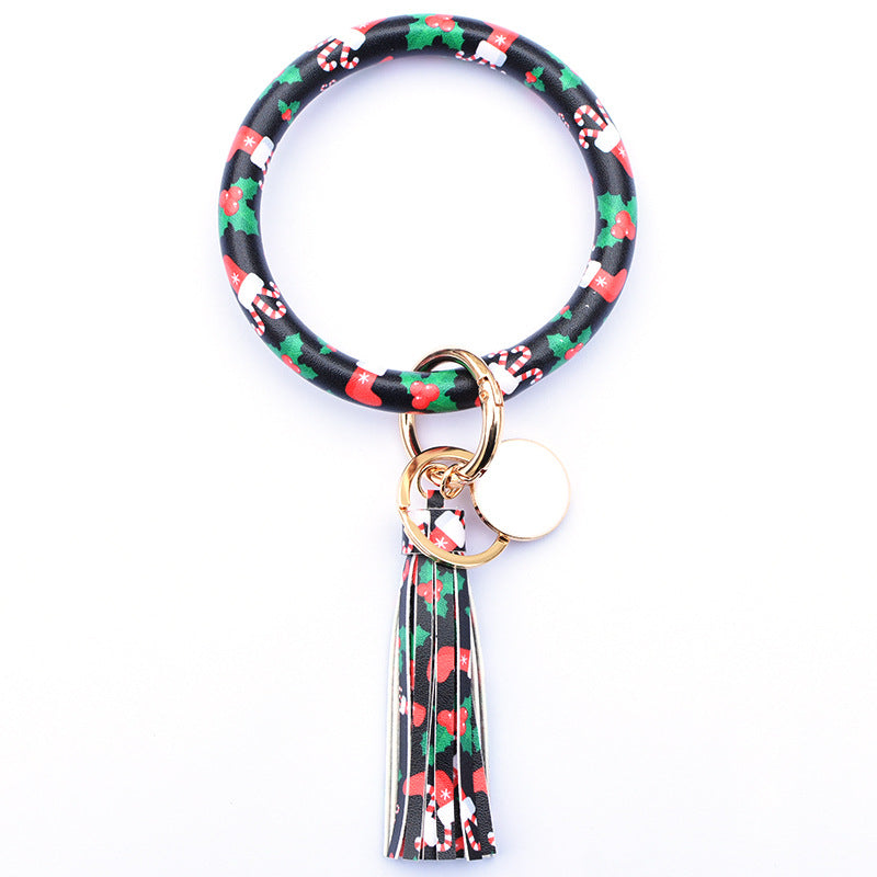 WholesalePU Leather Tassel Bracelet Keychain
