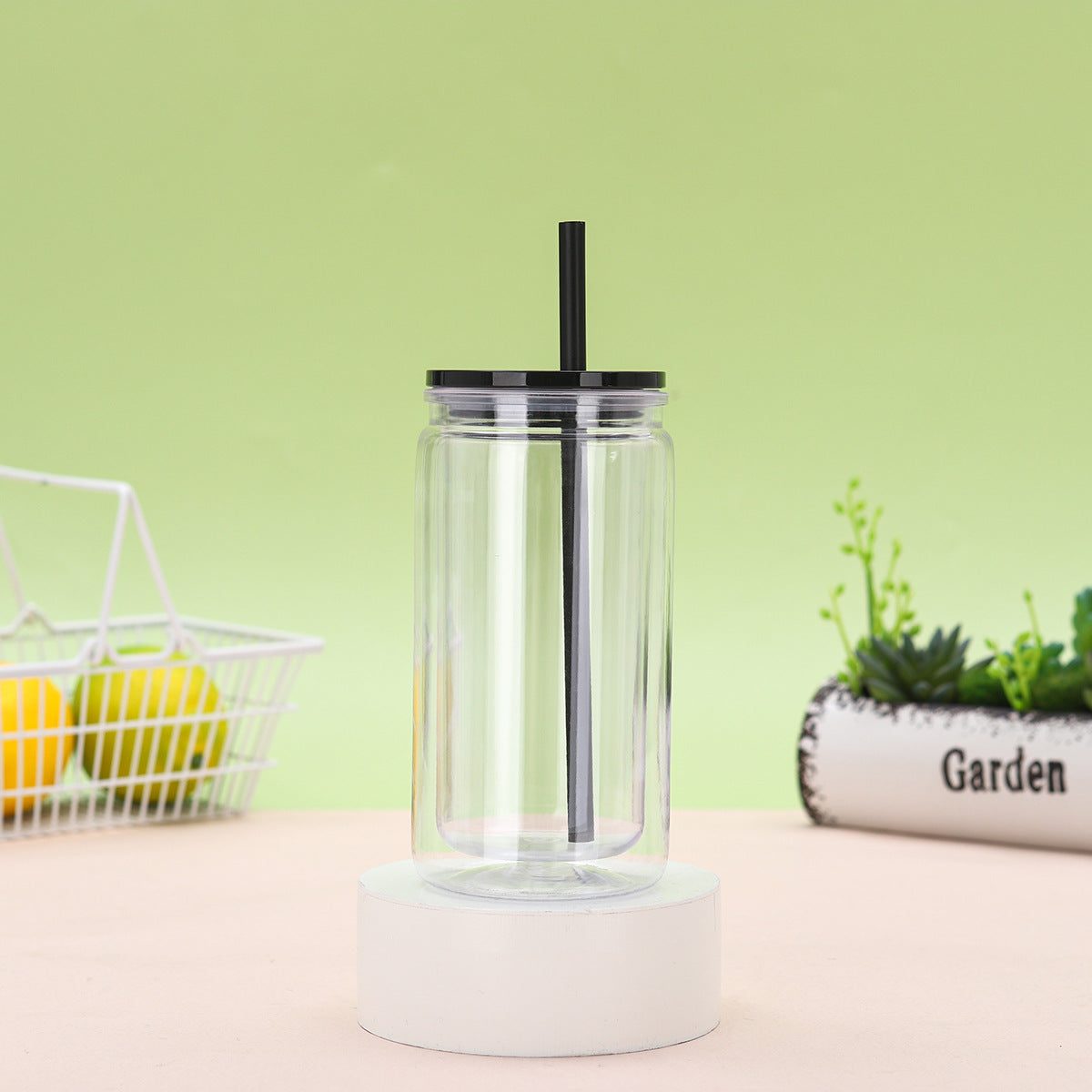 Wholesale Double Layer 16oz Plastic Cup Environmentally Friendly Acrylic Jelly Color Mason Cup Color Lid Can Be DIY Can Be Sticker