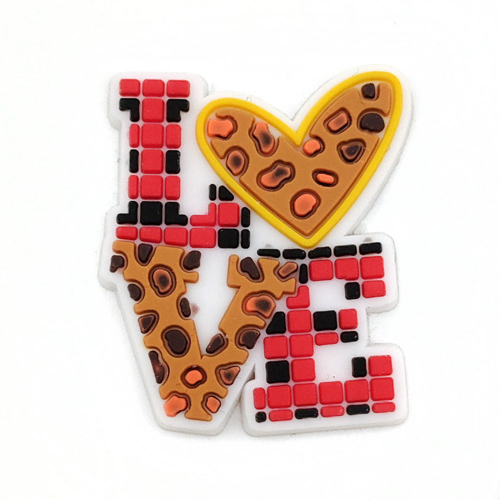 Wholesale Leopard Print Coffee Cup Dog Claw Love PVC Soft Adhesive Hole Shoes Buckles