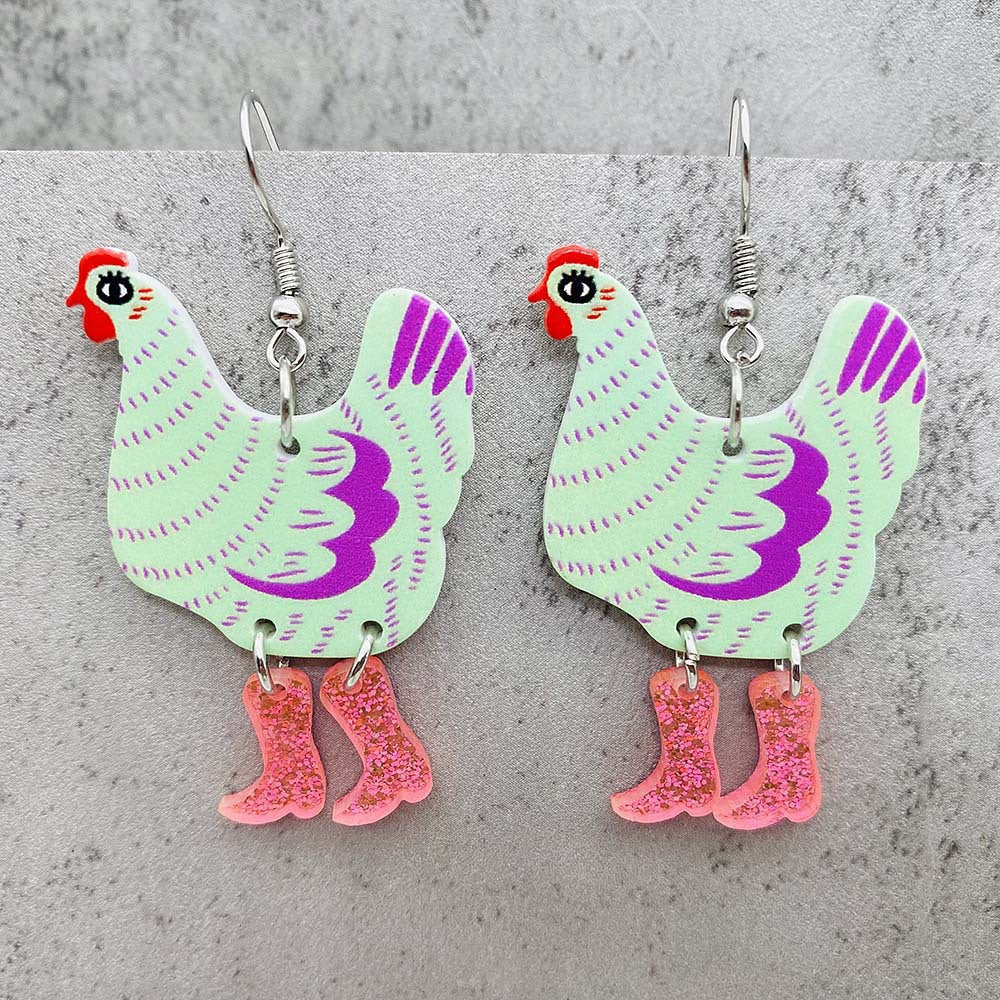 Wholesale Funny High Heels Polka Dot Rooster Acrylic Earrings